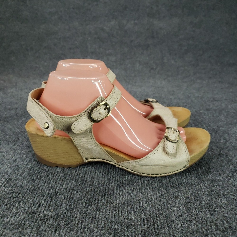 Dansko Sandals Womens Size 11 Beige Leather Wedge Heel Ankle Strap Comfort